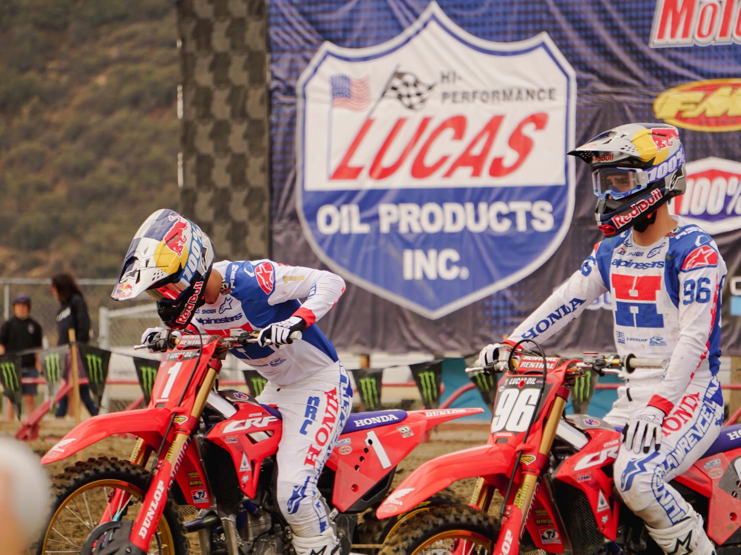   Defending champion,    Jett Lawrence    (#1) and his brother    Hunter    (#96) spent most of the day like this as the Australians went 1-2 with Jett starting off his title defense atop the podium   